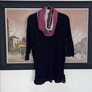 BLACK V-neck Tunic, 100% Cotton, ruffled hem, ruffled ends at 3/4 sleeves, Sz XL
